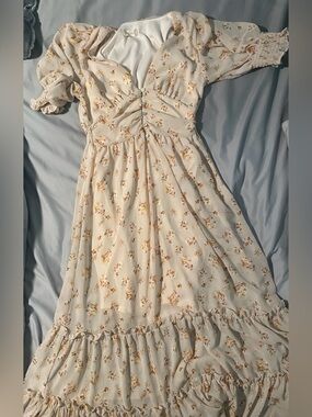 Alter’d State Cream Floral Ruched Dress Boho Soft Girl